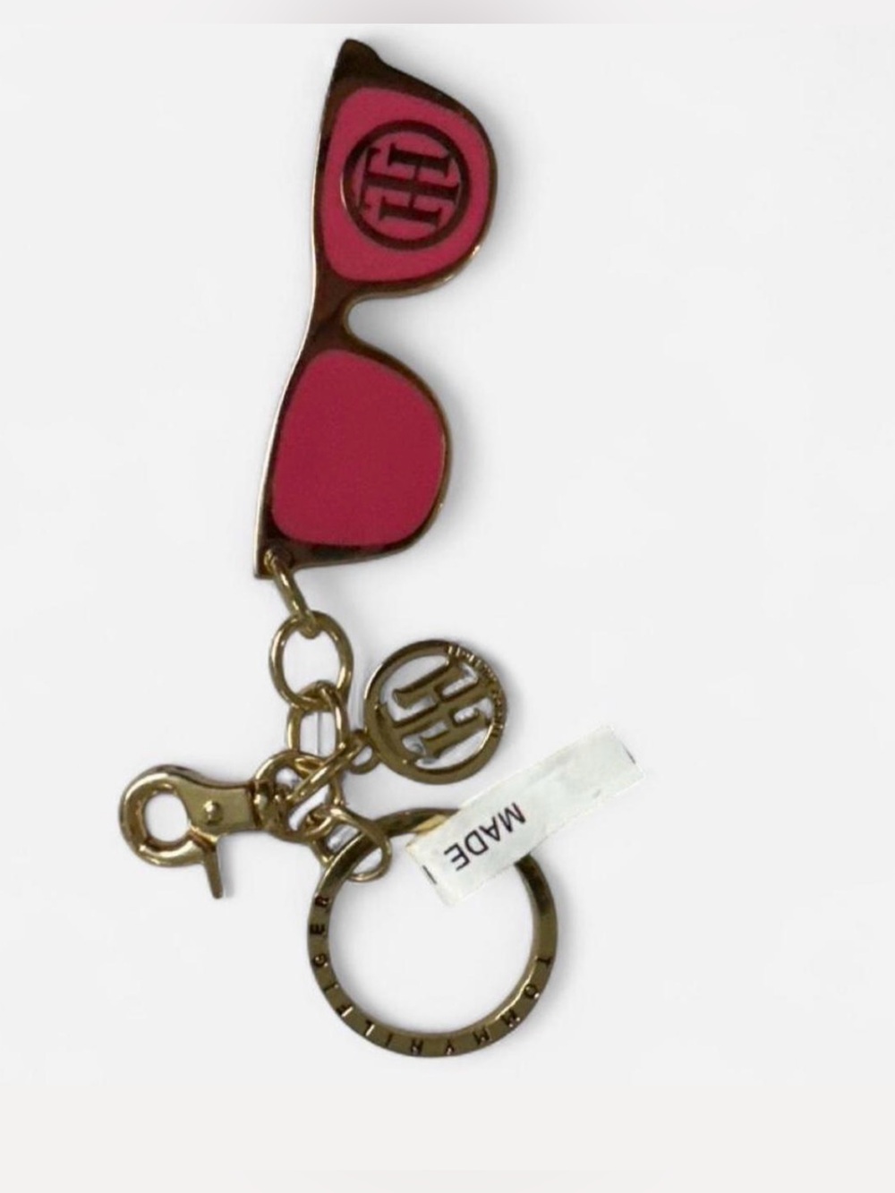 Tommy Hilfiger Pink Sunglasses Charm Keyring with Gold Hardware New